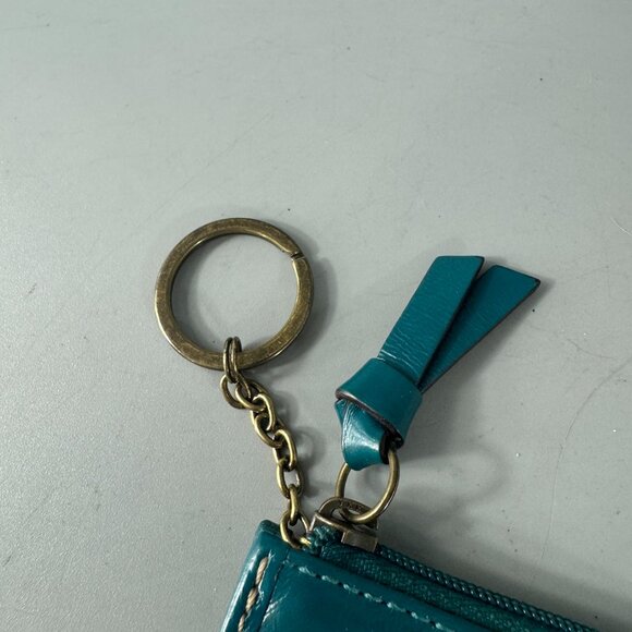 Coach Teal Patent Leather Card Case w/ Keychain - Picture 5 of 13
